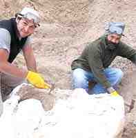 Paleontólogos Adan Tauber y Lisandro Murray quienes se encuentran abocados al rescate del ejemplar.