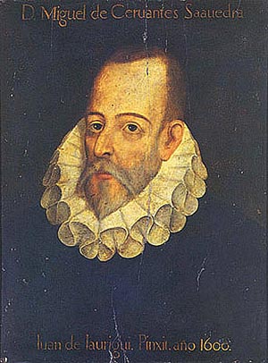 Retrato atribuido a Juan de Jáuregui (c. 1600). Actualmente ninguna de las representaciones gráficas de Cervantes se considera auténtica.