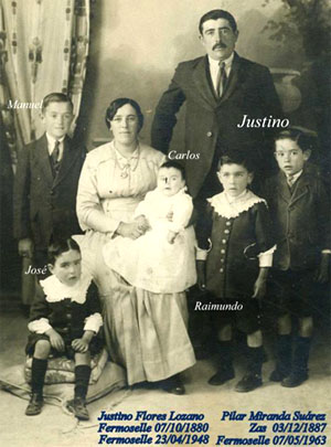 Justino Flores Lozano y Pilar Miranda Suárez en Comodoro Rivadavia con sus primeros 5 cinco hijos argentinos en 1917.