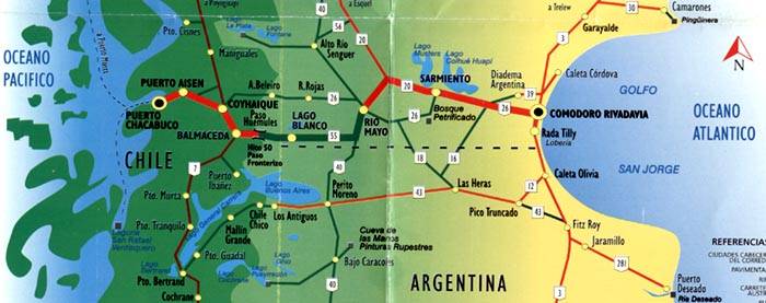 Trazado del camino como eje de la Patagonia Central. 